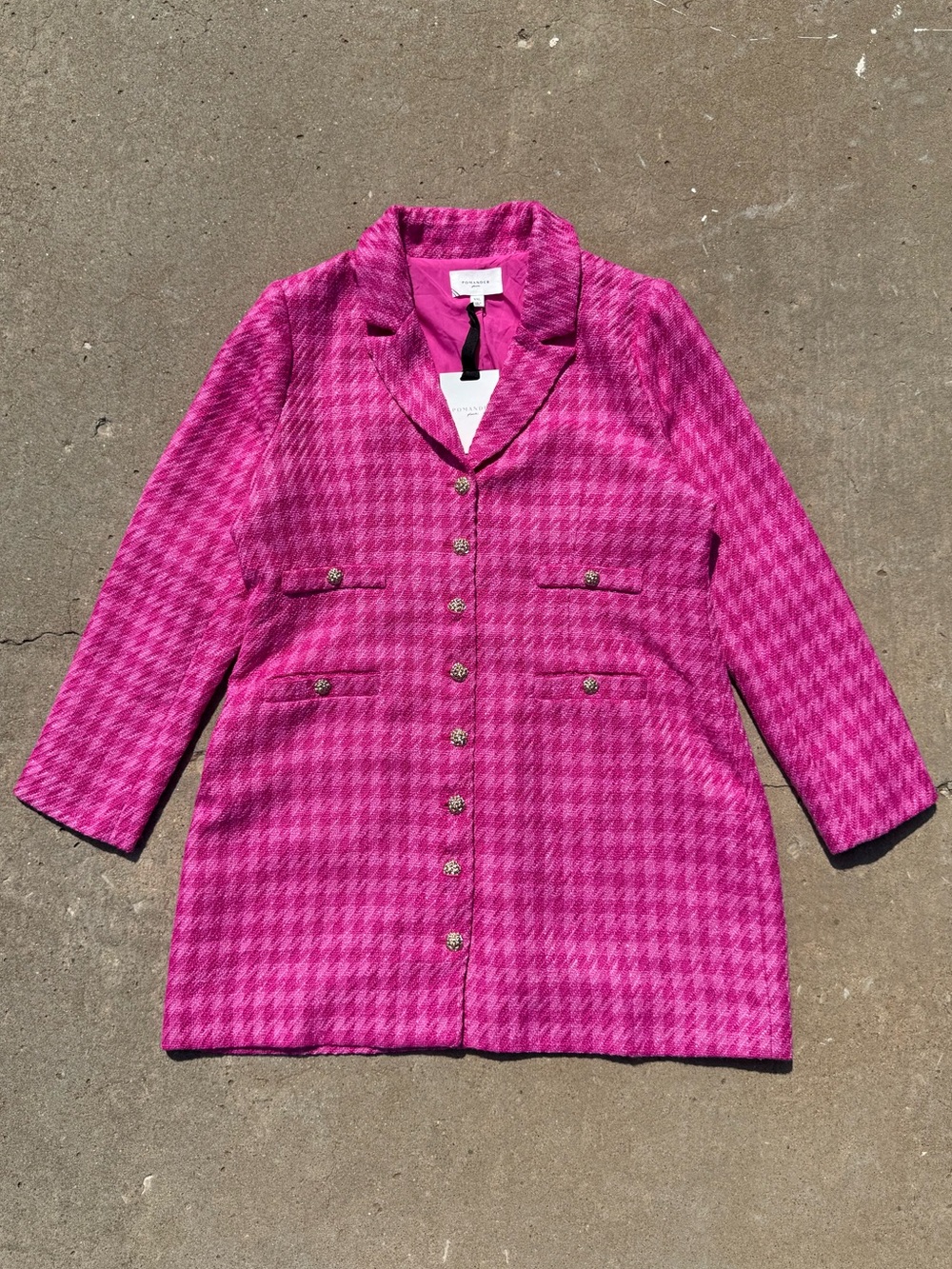 Tuckernuck Hot Pink Houndstooth Button-Up Blazer Jacket